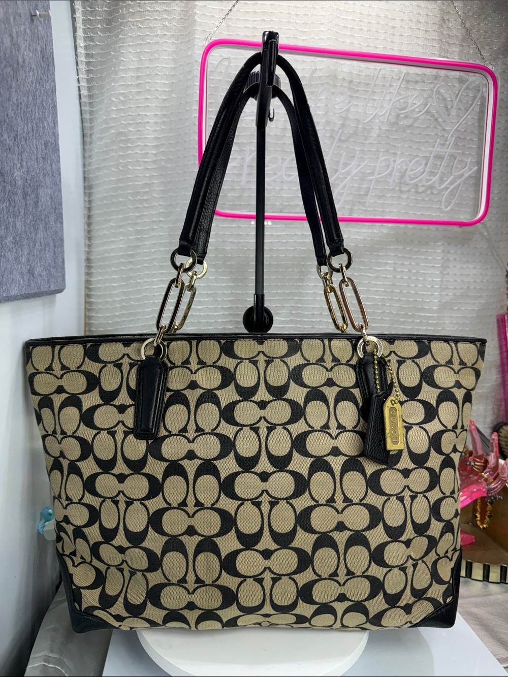 (X2)Coach vintage bag,2000,Vintage Madison canvas and leather tote,Signature